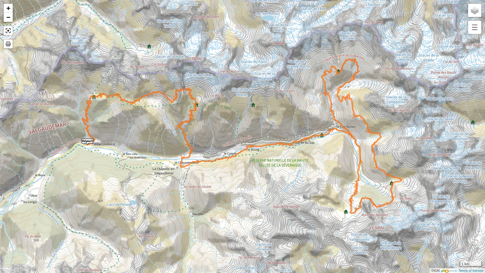 Mapa del tour del Valgaudemar