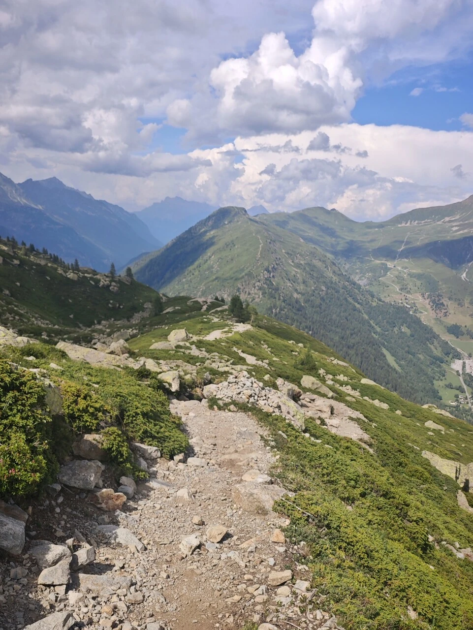 El sendero pedregoso que baja de Chéserys hacia el col des Montets